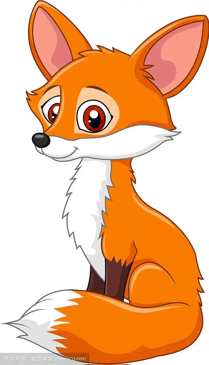 卡通滑稽的狐狸独自坐着