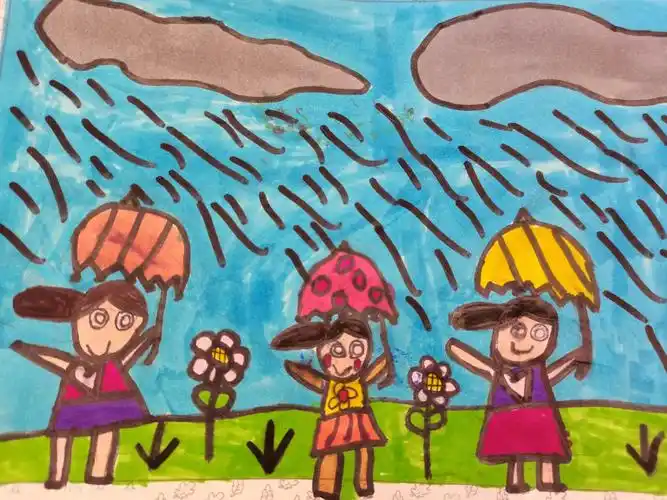 秀山第二小学一(6)班课堂美术作业展《下雨了》