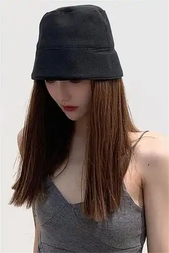 渔夫盆帽子假发一体女秋冬款网红遮脸中长发自然时尚长直发全头套