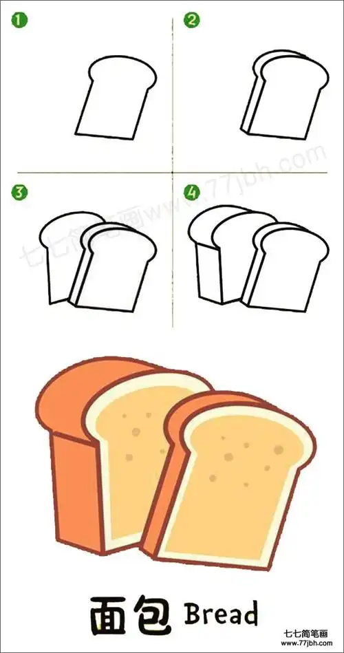 简笔画面包彩色画法