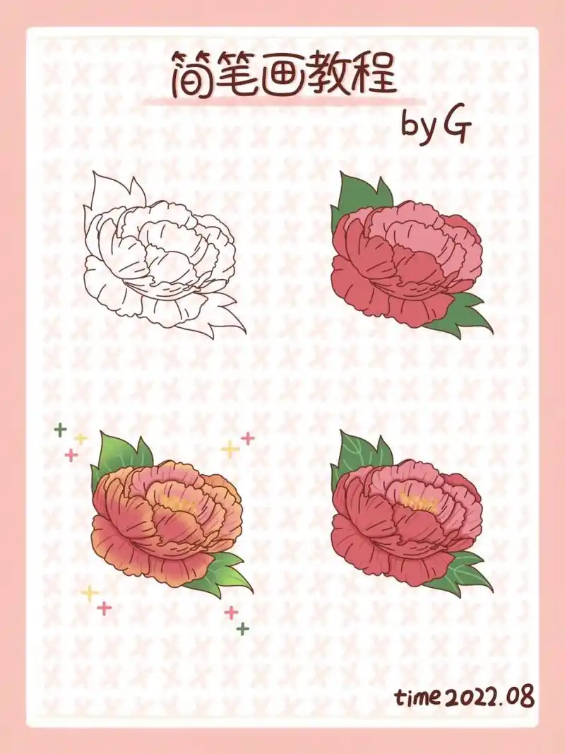 简笔画教程|国风简单牡丹绘画教程 一个粉丝小可爱说不会画牡丹,努力