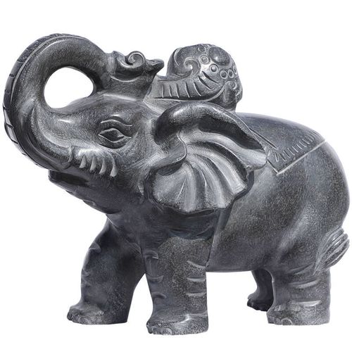 高端石头摆件 石雕大象一对看门摆件青石雕刻石象象门前门口石头象