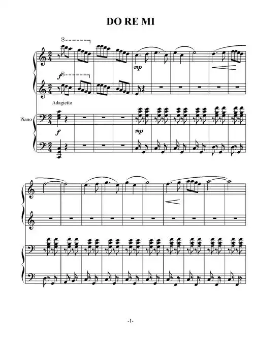 doremi钢琴谱音乐之声c调流行钢琴五线谱