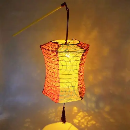 圆柱冬瓜型镂空纸灯笼儿童舞蹈手提发光灯笼汉服拍摄道具手提花灯