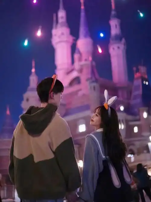 迪士尼烟花情侣合照