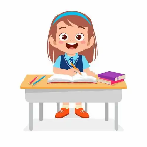 上课认真听讲记笔记的卡通小女孩png图片免抠矢量素材 - 设计盒子