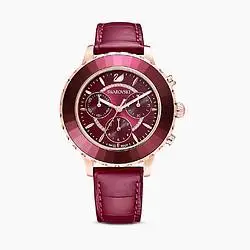 swarovski 施华洛世奇 女表 octea系列 神秘酒红三眼表盘真皮表带气质