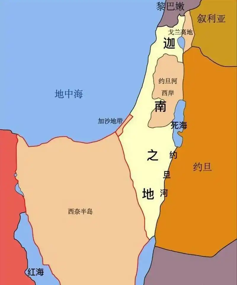 巴勒斯坦(迦南)地理概略  巴勒斯坦虽为弹丸之地,但在其中发生的事,却