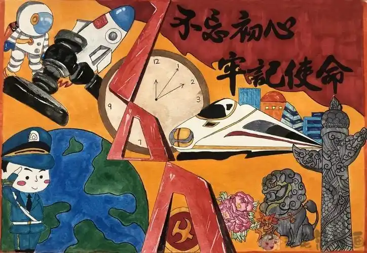 学党史跟党走少儿绘画图片