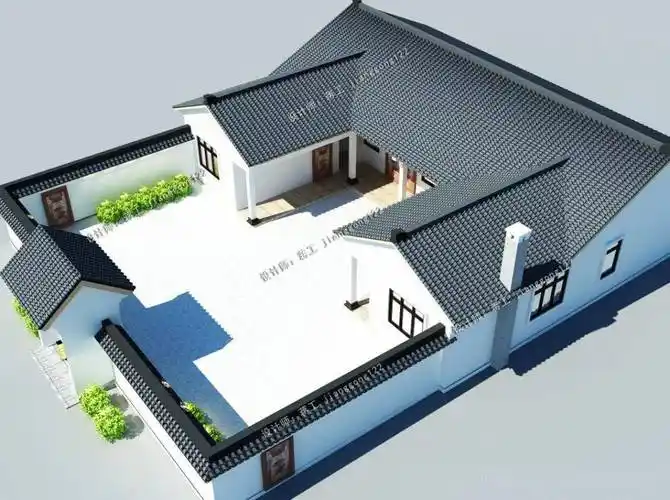 3款一层中式三合院有庭院有诗意农村生活真的值得