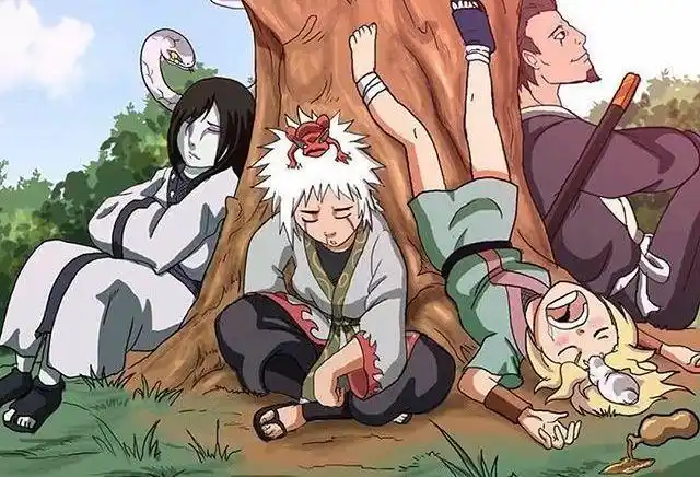 纲手拉着大蛇丸去祭拜自来也还带来了自来也最喜欢的酒