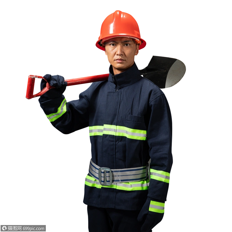 拿铁锹的消防员形象人物免抠元素