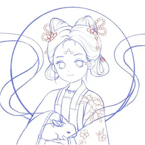 到上色阶段就不停纠结  #中秋节  #嫦娥  #插画  #q版人物  #q版头像