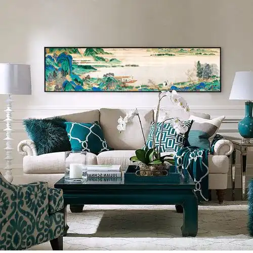 腾画现代中式横向长幅挂画客厅书房卧室床头装饰画沙发背景墙壁画