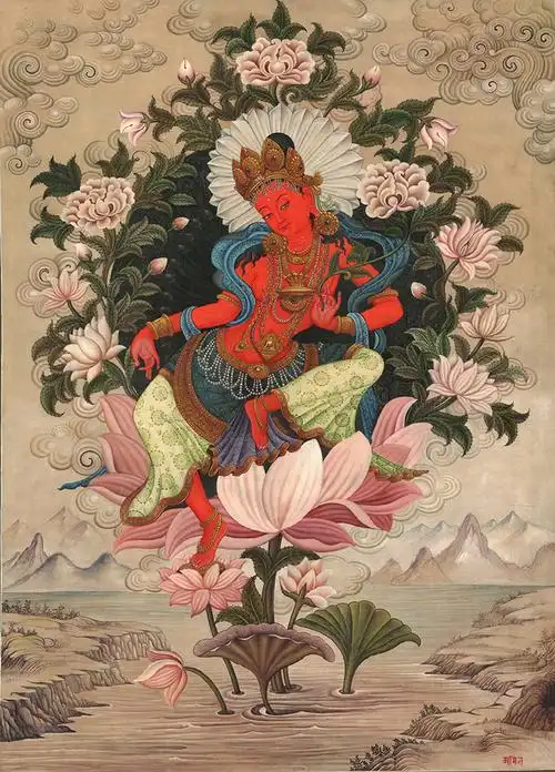 尼瓦瑞那若空行母 55×40_尼瓦瑞唐卡_唐卡_佛像_产品_尼泊尔佛像网