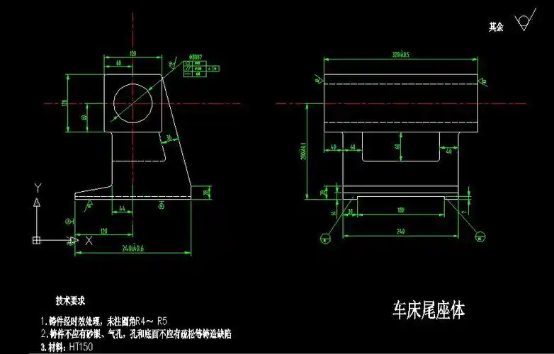 车床尾座体零件图