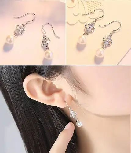 新品〗老凤祥纯银耳钉女银耳钉梅花花朵耳钉时尚气质防 光面四叶草