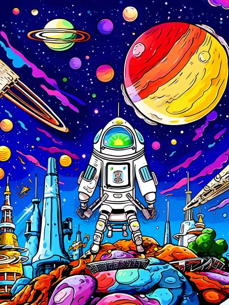 航天科幻画.皓月当空,星光闪耀,手绘我的太空梦.#画画 #科 - 抖音