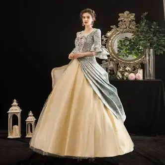 尼罗格调欧洲中世纪宫廷礼服服装贵族女模特表演晚会舞会古典晚礼服