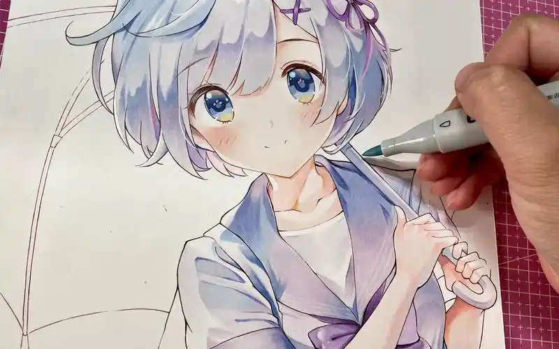 【马克笔手绘】第一视角带你看如何用马克笔画蕾姆