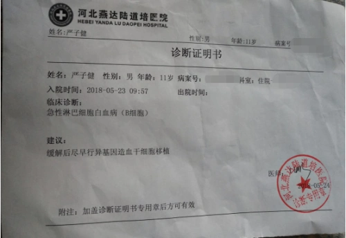 直到6月9日来到广州儿童医院接受一系列的检查被确诊急性淋巴白血病