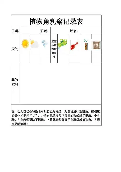 幼儿园植物角观察记录表
