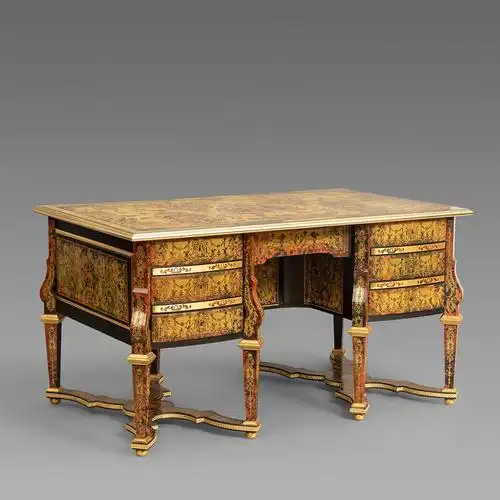 铜鎏金装饰布尔镶嵌乌木色马萨林办公桌-桌类-西堤欧洲古董家具-cite