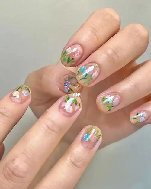 93手绘水彩晕染美甲 夏天小众设计感美甲