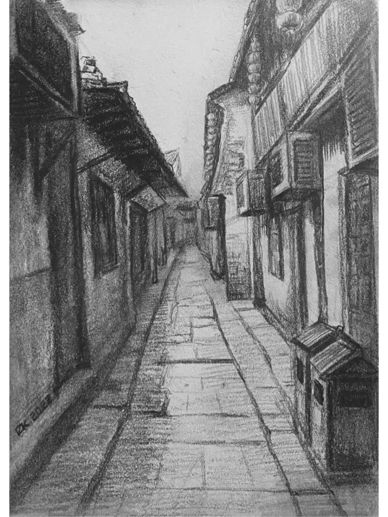 素描风景古街道怎么画,你学废了吗?