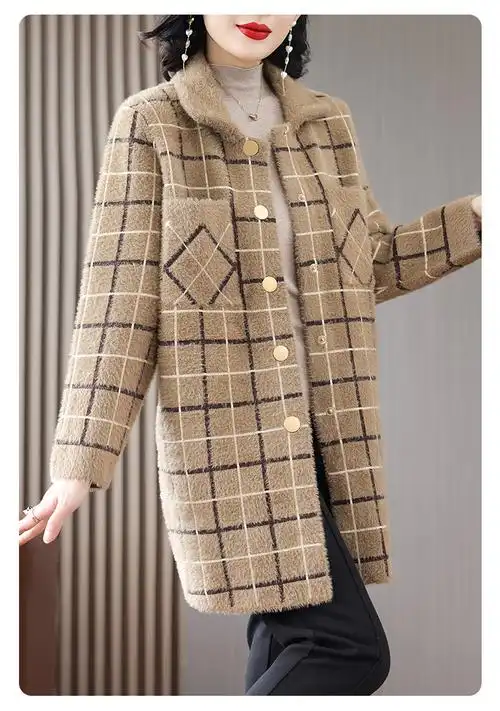 恒源祥初冬装洋气水外套中年女毛呢子大衣秋冬中长款上衣 藏蓝色 打底