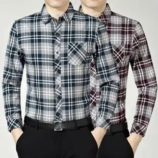 法国都彭2015男士秋装新款长袖花衬衫宽松大码羊毛休闲中年衬衣男