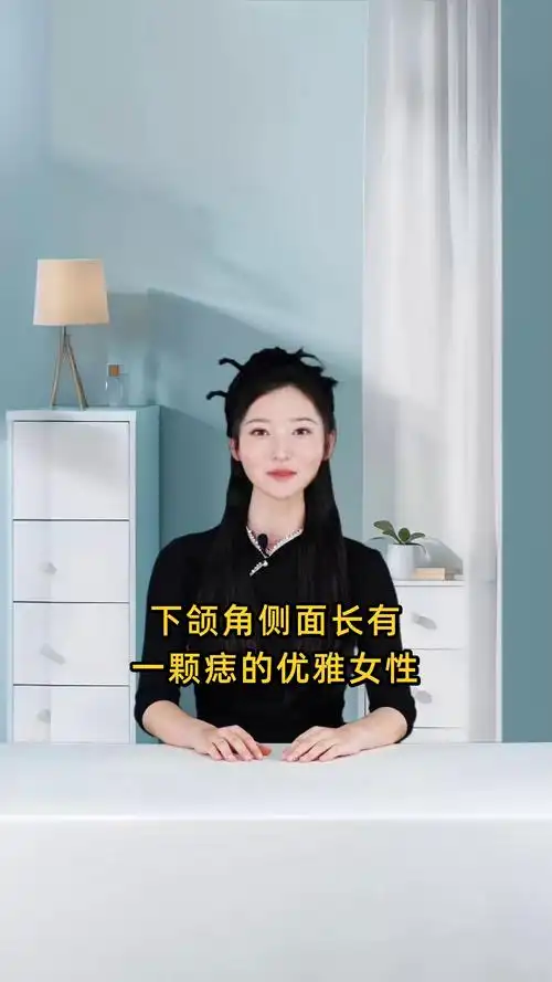 下颌角侧面长有一颗痣的优雅女性,痣的位置十分醒目