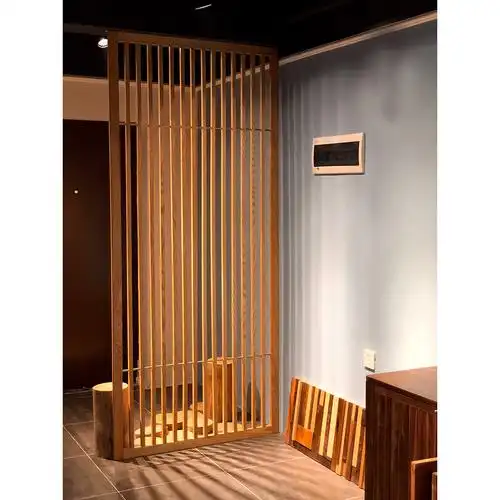 新中式全实木屏风隔断玄关入户北欧极简日式镂空木格栅小户型定制