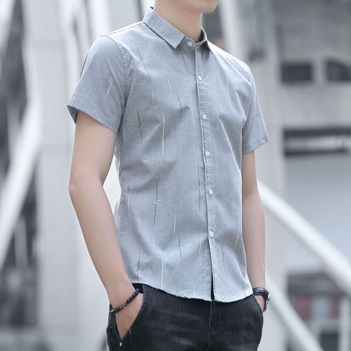 新款夏季短袖衬衫男士韩版休闲个性花色寸衫潮流男装商务修身衬衣