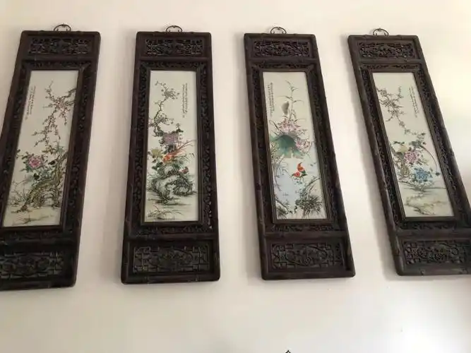 珠山八友刘雨岑的四季花鸟瓷板画