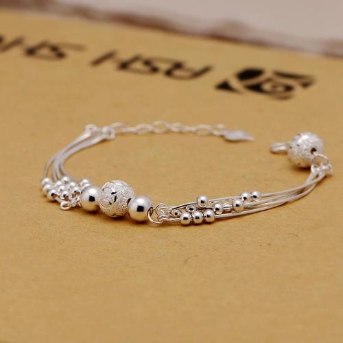 999纯银手链足银女多层日韩款转运珠流苏银珠手串送女友生日礼物