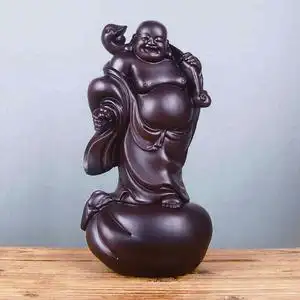 黑檀木雕弥勒佛像摆件实木送宝佛如意布袋笑佛红木工艺品招财礼品