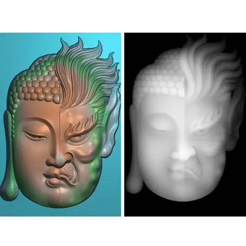 0719佛魔一念之差头像浮雕精雕jdp灰度bmp格式玉雕木雕牙雕图