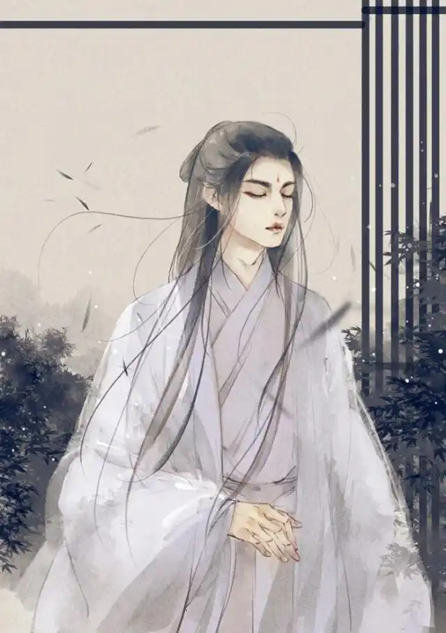 水彩手绘,古风美男子系列插画,柔美的画风,人物造型秀丽英气