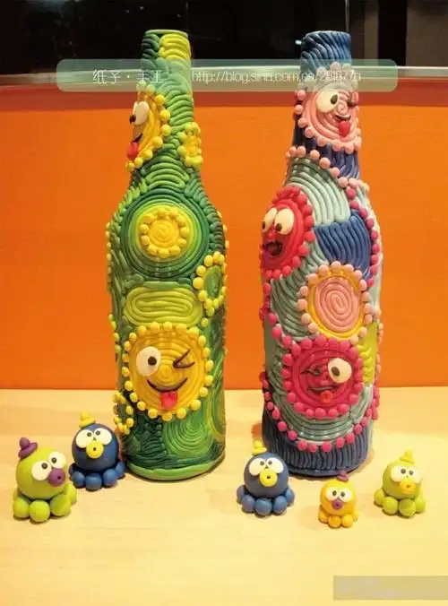 软陶啤酒瓶废物利用手工diy花瓶