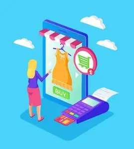 消费者女性角色选择和购买由网布服装按钮.