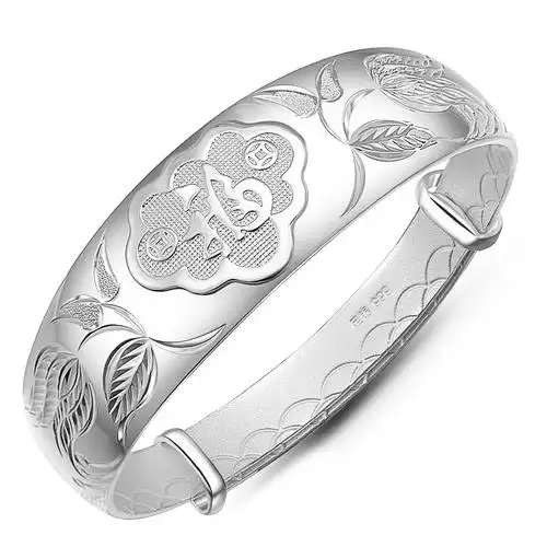 银手镯妈妈款999纯银首饰中老年人实心足银镯子女送母亲送长辈