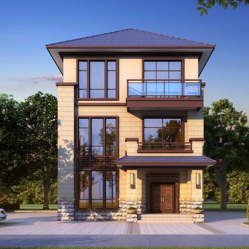 别墅设计图纸三层新中式两间网红款新农村自建房屋全套施工效果图