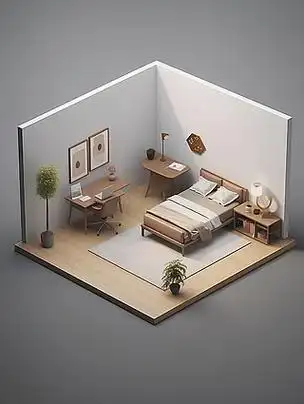 3d室内建筑模型简约卧室,微缩模型