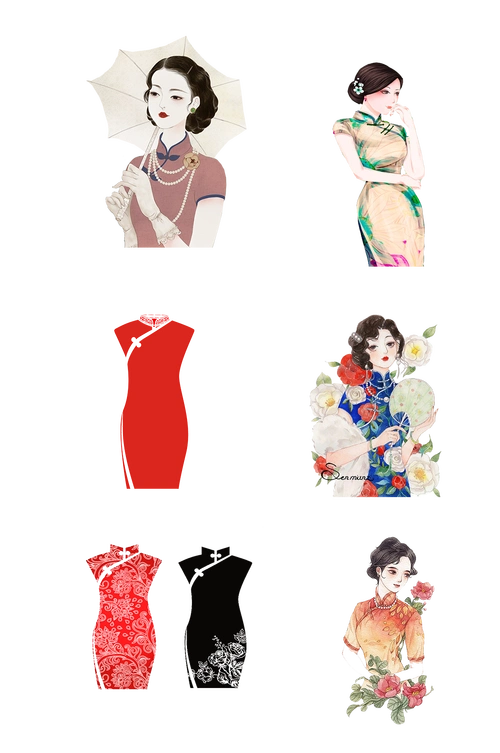 旗袍文化中华传统服饰免抠元素素材