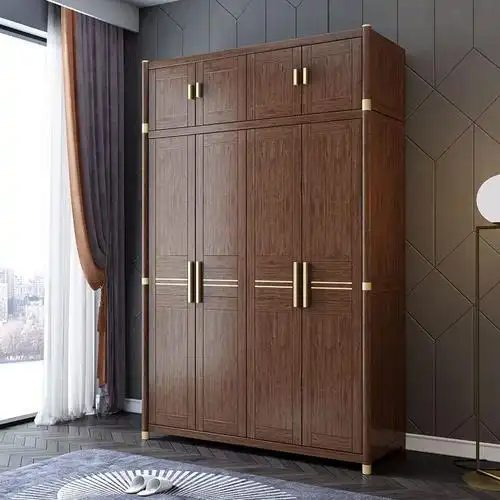 胡桃木新中式实木衣柜家用卧室家具小户型二三四五六门组合大衣柜