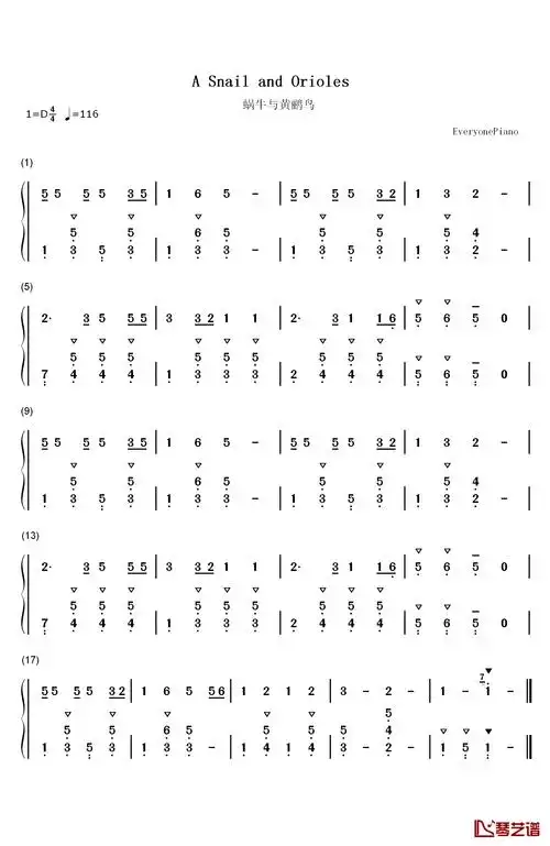 蜗牛与黄鹂鸟钢琴简谱-数字双手-林建昌1