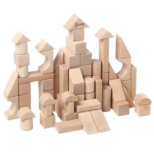 益智玩具原木色无漆幼儿园搭建套装大颗粒宝宝可啃咬木制积木拼装