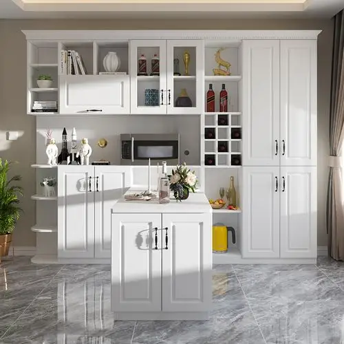 美式餐边柜餐桌一体靠墙 简约现代客厅边柜 欧式大容量微波炉柜子