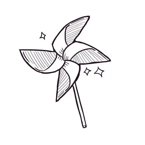 手绘线条素描风格纸风车简笔画图片免抠素材